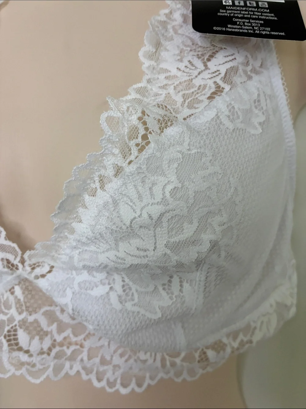 Maidenform White Lace Halter Racerback Bralette - Lightweight Womens Intimates L